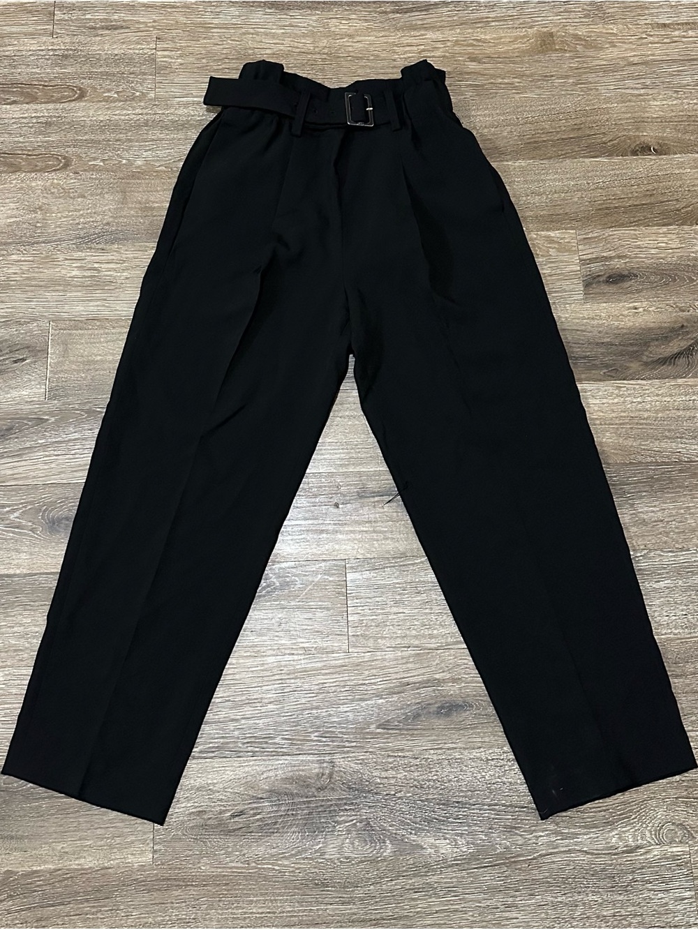 DKNY Black High-Waist Paperbag Tapered Pants with Belt
